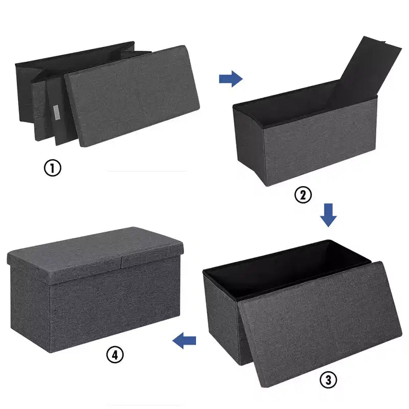 Banc de rangement pliant 30" avec couvercle relevable, bout de lit, capacité 80 L, gris clair/gris foncé