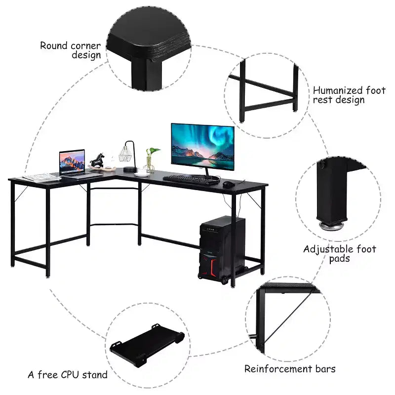 Bureau d'angle en L pour ordinateur, poste de travail, table de jeu et bureau à domicile