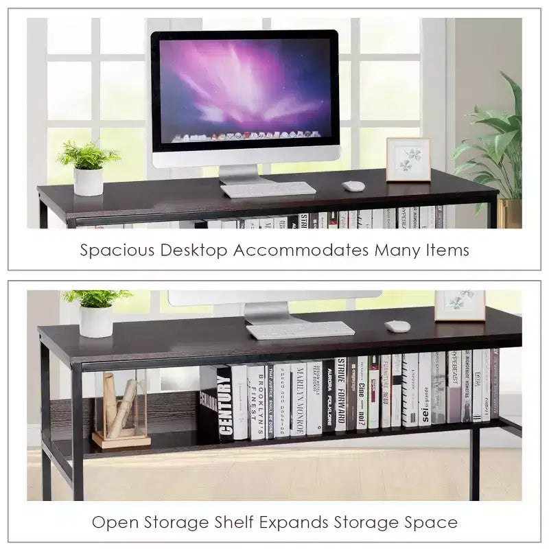 Bureau informatique industriel de 55" avec étagère de rangement et patins réglables