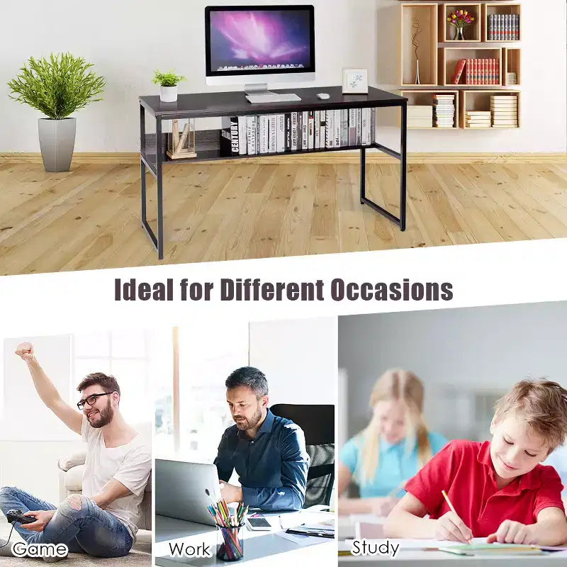 Bureau informatique industriel de 55" avec étagère de rangement et patins réglables