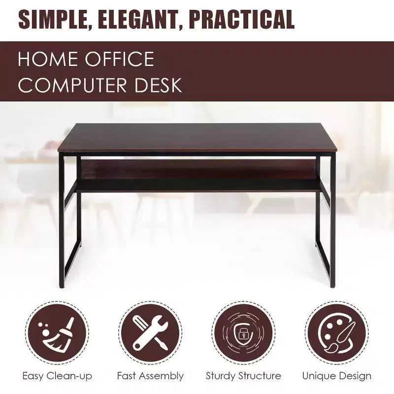 Bureau informatique industriel de 55" avec étagère de rangement et patins réglables