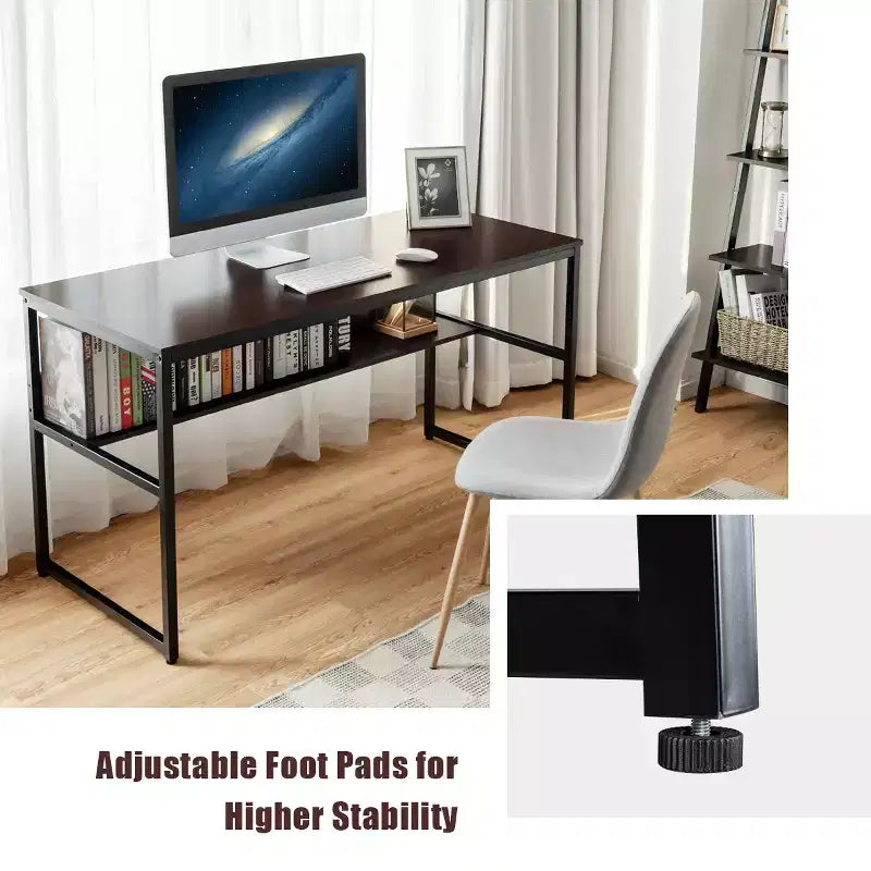 Bureau informatique industriel de 55" avec étagère de rangement et patins réglables
