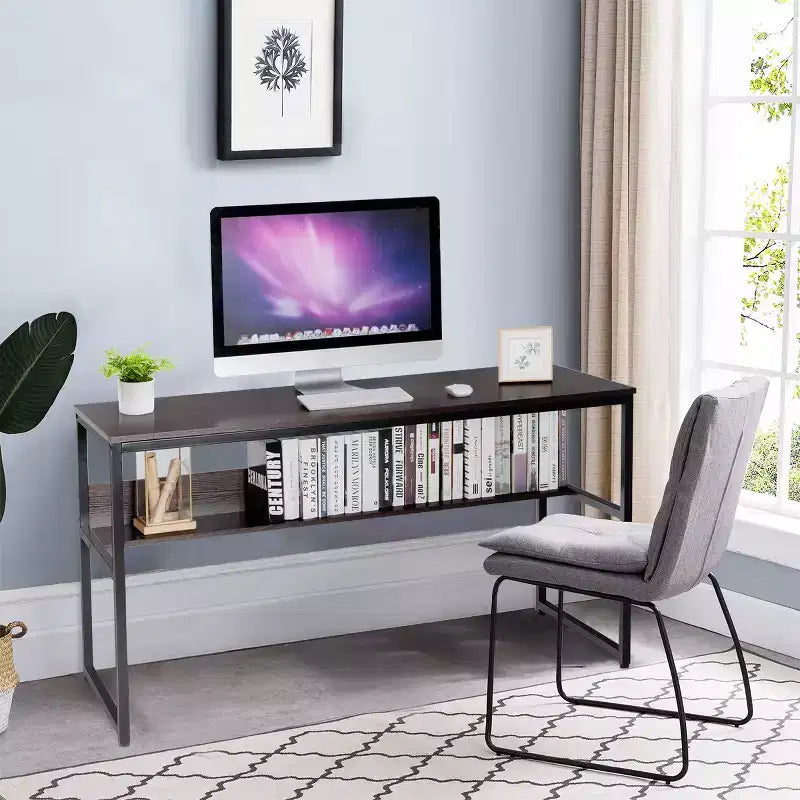 Bureau informatique industriel de 55" avec étagère de rangement et patins réglables