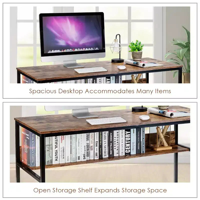 Bureau informatique industriel de 55" avec étagère de rangement et patins réglables