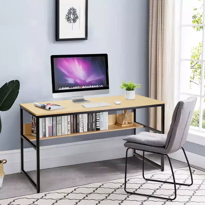 Bureau informatique industriel de 55" avec étagère de rangement et patins réglables
