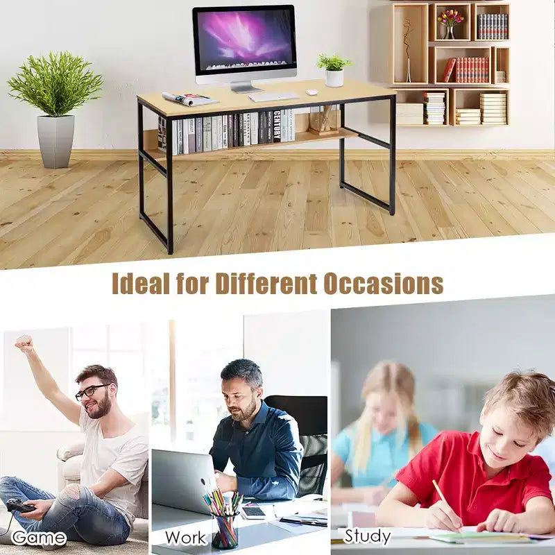 Bureau informatique industriel de 55" avec étagère de rangement et patins réglables