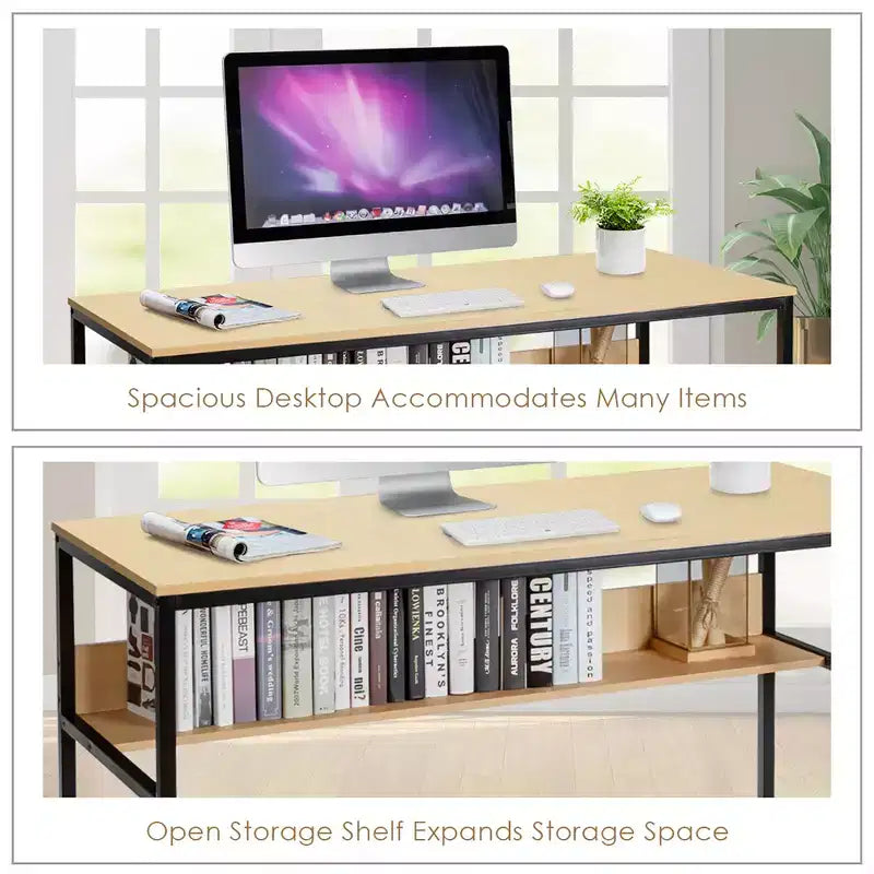 Bureau informatique industriel de 55" avec étagère de rangement et patins réglables