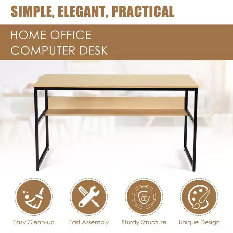 Bureau informatique industriel de 55" avec étagère de rangement et patins réglables