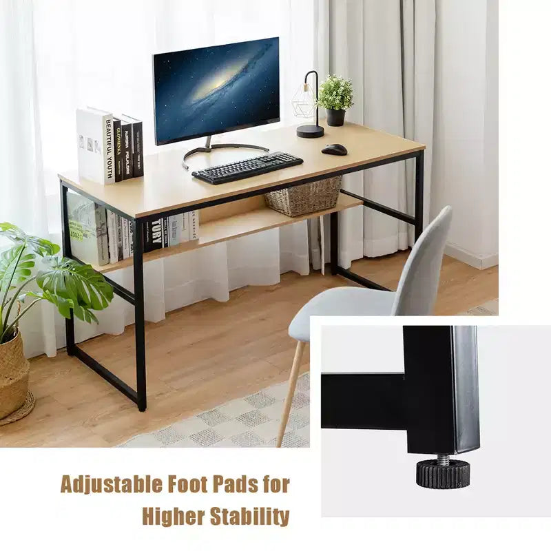 Bureau informatique industriel de 55" avec étagère de rangement et patins réglables