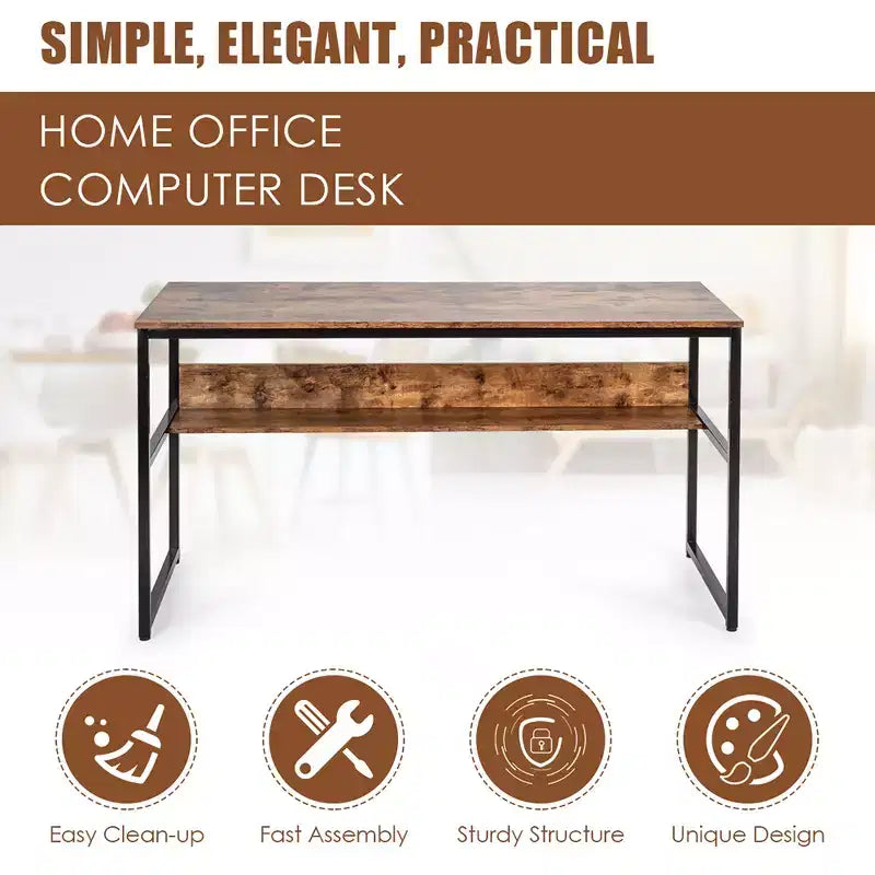 Bureau informatique industriel de 55" avec étagère de rangement et patins réglables