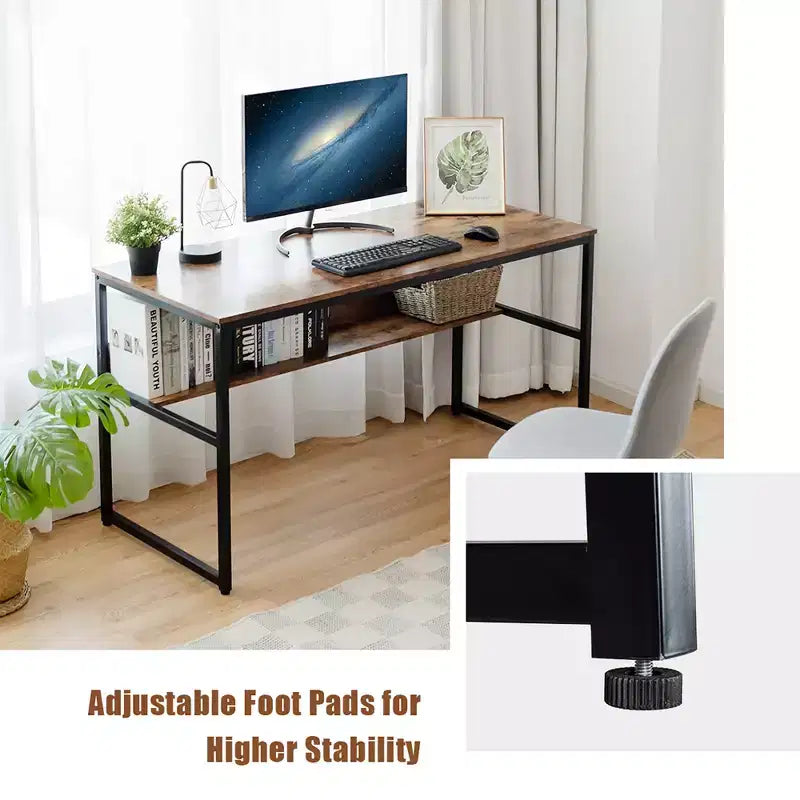 Bureau informatique industriel de 55" avec étagère de rangement et patins réglables