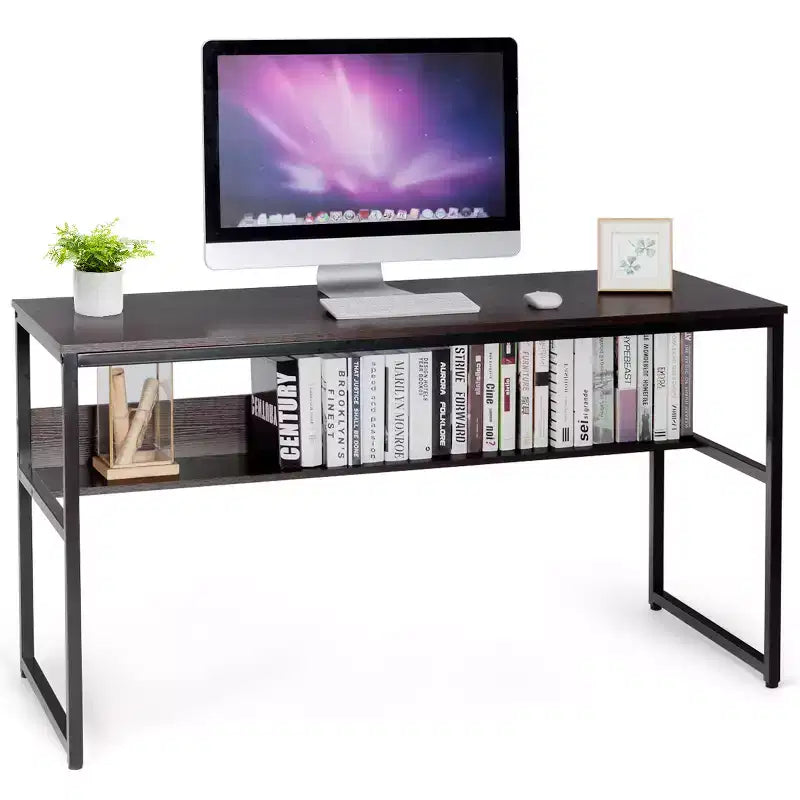 Bureau informatique industriel de 55" avec étagère de rangement et patins réglables