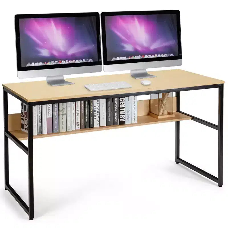 Bureau informatique industriel de 55" avec étagère de rangement et patins réglables