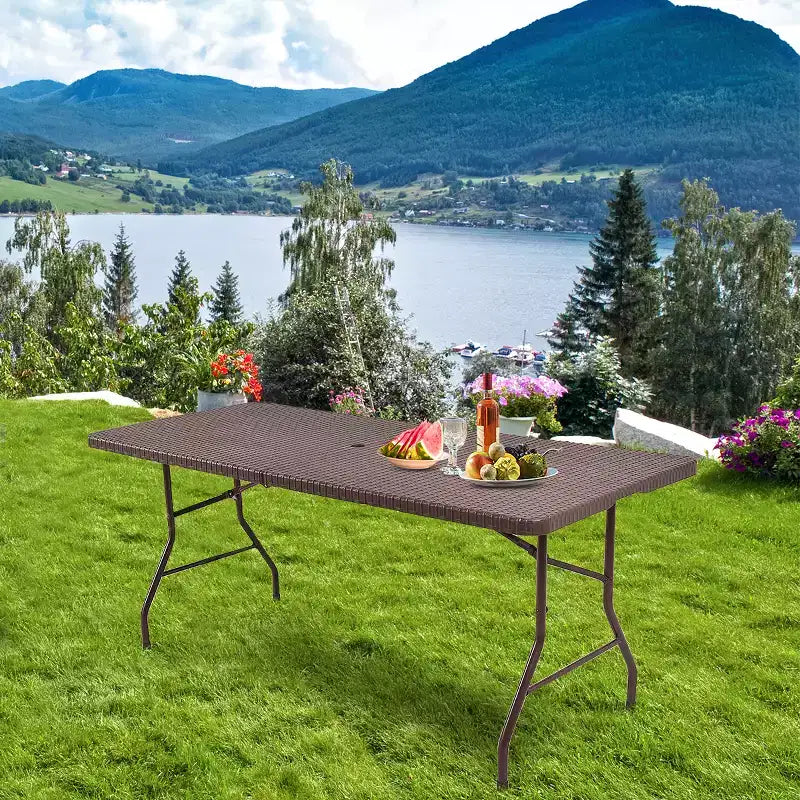 Costway 6' Folding Table Rattan Portable Indoor Outdoor Picnic Party Dining Camping
