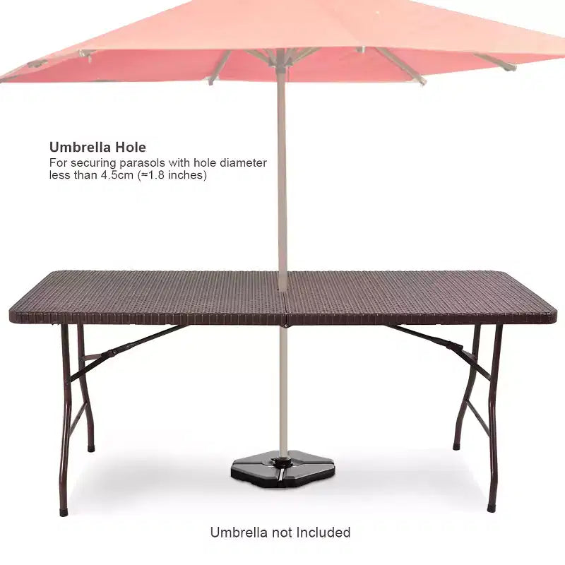 Table pliante 1,80 m en rotin portable intérieur extérieur pique-nique fête repas camping