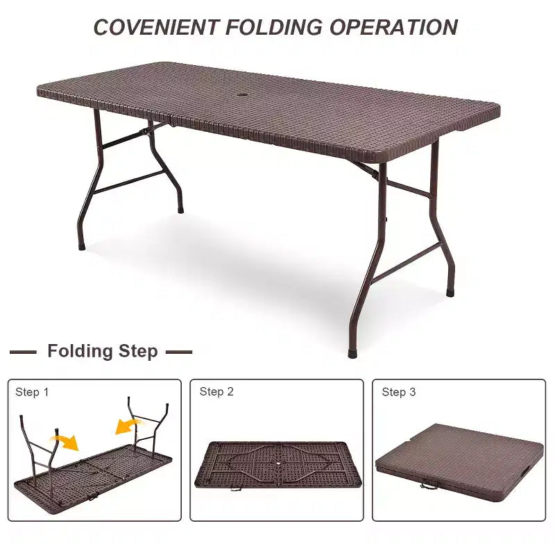 Table pliante 1,80 m en rotin portable intérieur extérieur pique-nique fête repas camping