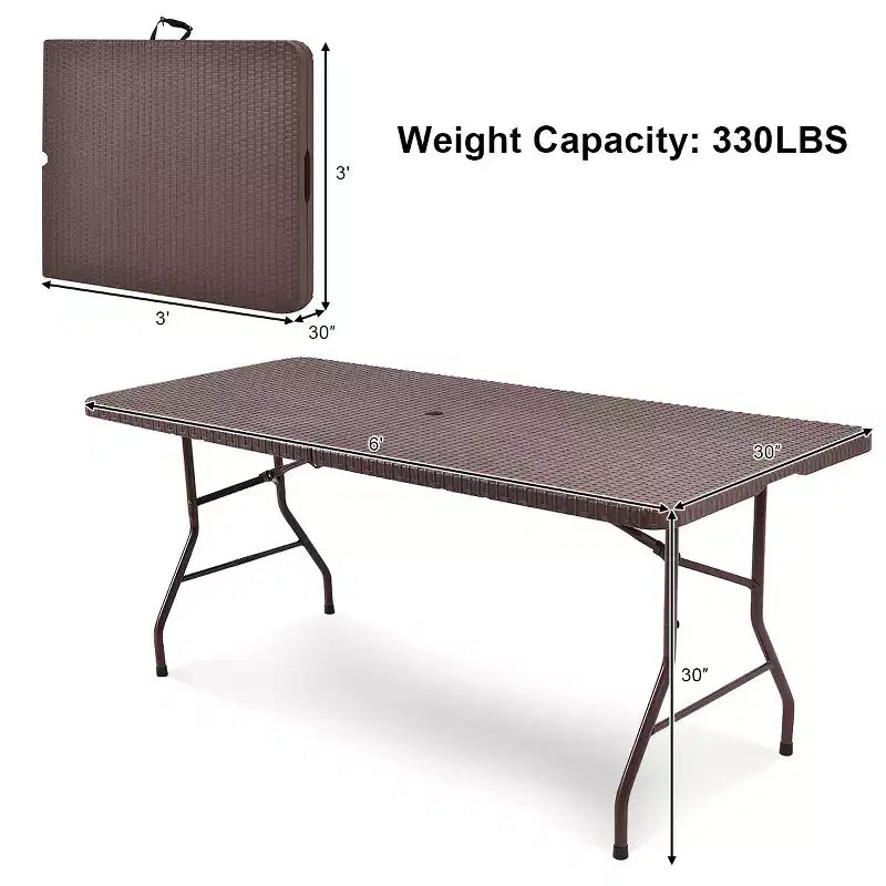 Table pliante 1,80 m en rotin portable intérieur extérieur pique-nique fête repas camping
